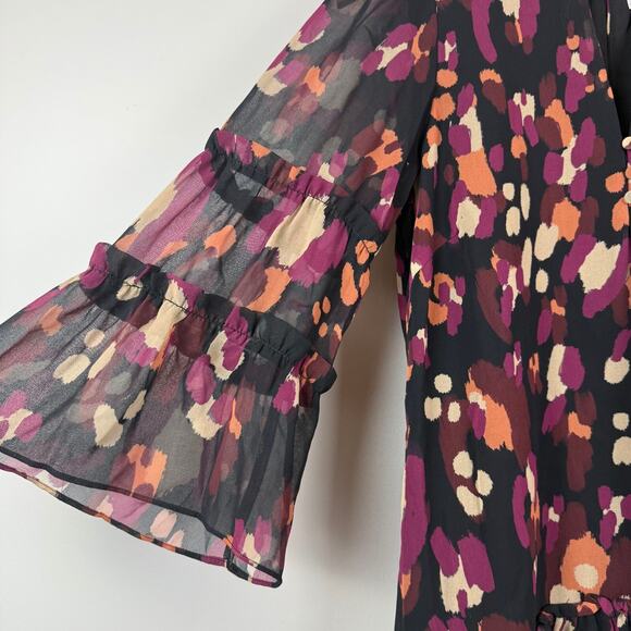 Adelyn Rae Mini Dress Women's XS Multicolor Printed‎ Sheer Ruffle Sleeve Party - Picture 4 of 9